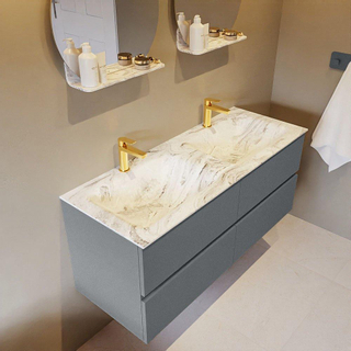 Mondiaz VICA-DLUX ensemble de meuble de salle de bain - 120cm - meuble sous-vasque plata - 4 tiroirs - lavabo encastrée cloud double - 2 trous de robinet - version haute de 60cm - glace