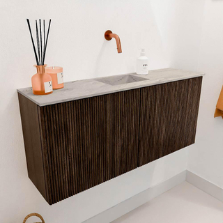 Mondiaz JOYA-DLUX 90cm toiletmeubel - kleur Walnut - Wastafel FAYE positie Midden Zonder kraangat kleur Glace.