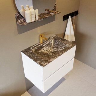 Mondiaz VICA-DLUX ensemble de meuble de salle de bain - 70cm - meuble sous lavabo talc - 2 tiroirs - lavabo encastré cloud milieu - 1 trou de robinet - miroir modèle spot - version XL 60cm haut - lave