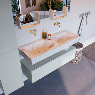 Mondiaz ALAN-DLUX Ensemble de meuble - 120cm - meuble Clay mat - 1 tiroir - Lavabo Cloud Frappe suspendu - vasque Gauche et droite - 0 trous de robinet