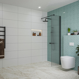 FugaFlow Eccelente Vetro inloopdouche badkamer - 60x200cm - ribbelglas - wandarm - mat zwart