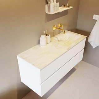 Mondiaz VICA-DLUX Ensemble de meuble de salle de bain - 120cm - meuble sous-vasque talc - 2 tiroirs - lavabo encastré cloud droite - sans trous de robinet - version haute de 60cm - ostra