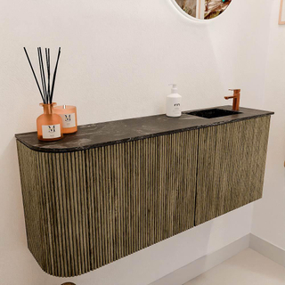 Mondiaz JOYA-DLUX Meuble de salle de bains 101.6cm - arrondi gauche couleur Dusk - Vasque FAYE position Droite 1 trou de robinet couleur Lava