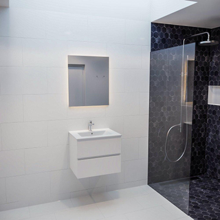 ENSEMBLE DE MEUBLE MONDIAZ VICA - 60cm - 2 tiroirs - lavabo Denia central - 1 trou de robinet - solid surface talc