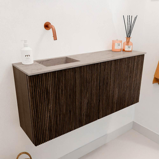 Mondiaz JOYA-DLUX 90cm toiletmeubel - kleur Walnut - Wastafel FAYE positie Links Zonder kraangat kleur Saba.
