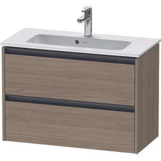 Duravit ketho meuble à 2 vasques avec 2 tiroirs 81x39x54.9cm avec poignées chêne anthracite terra matt