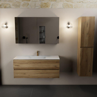 Mondiaz AIVY Ensemble de meuble - 120x45x50cm - 1 trou de robinet - 1 vasque Talc Solid surface - Centre - 2 tiroirs - avec armoire de toilette - Melamine Chai