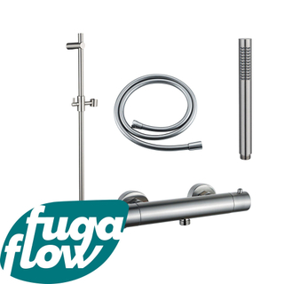 FugaFlow Eccelente Sobrado Ensemble de douche barre curseur avec douchette stick, flexible lisse et robinet de douche Inox brossé PVD