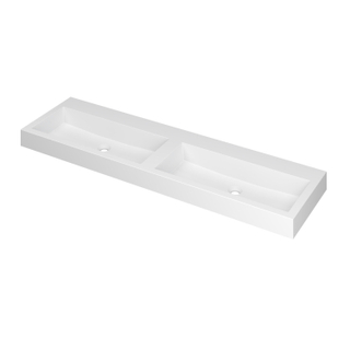 Ink momento lavabo 160x9x45cm 0 trous pour robinet 2 éviers polystone blanc mat