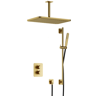 Hotbath Gal IBS40A Doucheset - inbouw - 27cm rechthoekige hoofddouche - plafondarm 15cm - staafhanddouche - met glijstang - messing geborsteld PVD