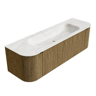 Mondiaz KURVE-DLUX Badkamermeubelset - 150x46x40cm - 1 lade - 2 deuren - wastafel solid surface - midden - zonder kraangat - Dusk