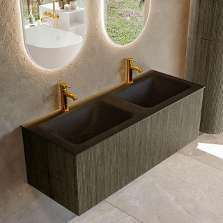 Mondiaz KURVE Ensemble de meuble salle de bain - 120x46x40cm - 1 tiroir - lavabo en solid surface - double - 2 trous de robinet - Shadow