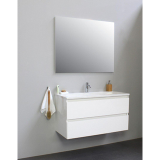 Basic Bella Meuble lavabo acrylique avec 1 trou de robinet avec miroir 100x55x46cm Flat Pack Blanc Haute-brillance