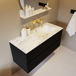 Mondiaz VICA-DLUX Ensemble de meuble de salle de bain - 110cm - meuble sous-vasque urban - 2 tiroirs - lavabo encastré cloud droite - sans trous de robinet - version haute de 60cm - glace