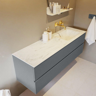 Mondiaz VICA-DLUX ensemble de meuble de salle de bain - 150cm - meuble sous-vasque plata - 2 tiroirs - lavabo encastrée cloud droite - sans trous de robinet - version haute de 60cm - opalo