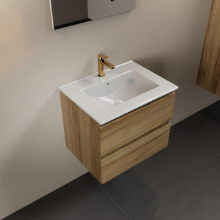 Mondiaz AIVY Ensemble de meuble - 60x45x50cm - 1 trou de robinet - 1 vasque Talc céramique - Centre - 2 tiroirs - avec miroir - Melamine Chai