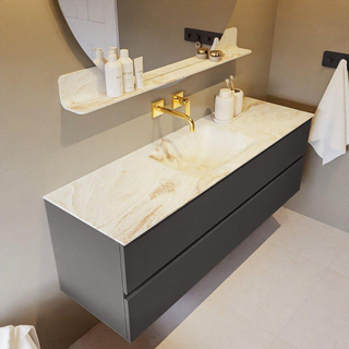 Mondiaz VICA-DLUX ensemble de meuble de salle de bain - 150cm - meuble sous-vasque gris foncé - 2 tiroirs - lavabo encastré nuage milieu - sans trous de robinet - version haute de 60cm - frape