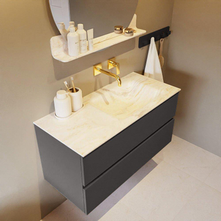 Mondiaz VICA-DLUX Ensemble de meuble de salle de bain - 100cm - meuble sous-vasque gris foncé - 2 tiroirs - lavabo encastré cloud droite - sans trous de robinet - version haute de 60cm - ostra