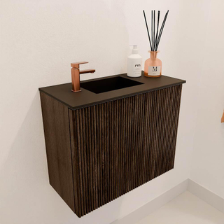 Mondiaz JOYA Meuble de toilette 50cm - couleur Walnut - Lavabo FAYE position Gauche 1 trou de robinet couleur Urban.