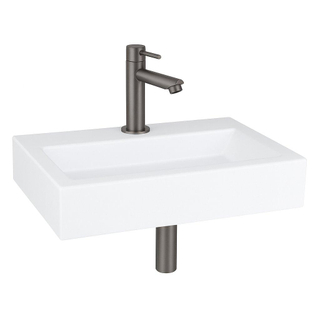 QeramiQ Fuente Pack Lave-mains - 38x7x24cm - 1 trou de robinet - céramique - robinet gunmetal - Blanc brillant