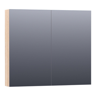 Saniclass Plain Spiegelkast - 80x70x15cm - 2 links/rechtsdraaiende spiegeldeuren - hout - white oak