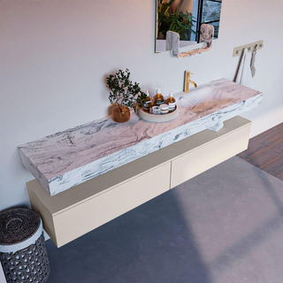 Mondiaz ALAN-DLUX Ensemble de meuble - 200cm - meuble Linen mat - 2 tiroirs - Lavabo Cloud Glace suspendu - vasque Droite - 1 trou de robinet