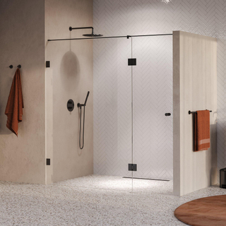 BRAUER Void Carving Nisdeur - 2-delig - 190x200cm - 70cm draaideur aan glas - glascoating - omkeerbaar - helder glas - geborsteld gunmetal PVD