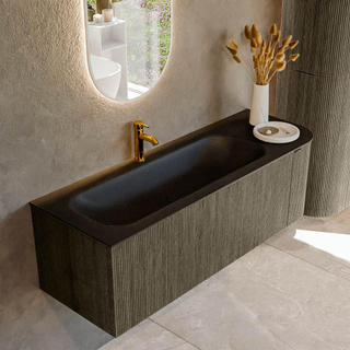 Mondiaz KURVE Ensemble de meuble salle de bain - 135x46x40cm - 1 tiroir - 1 porte - lavabo en solid surface - gauche - 1 trou de robinet - Shadow