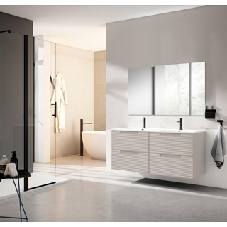 Adema Prime Balance Ensemble de meuble - 120x55x45cm - 2 vasques rectangulaires en céramique Blanc - 2 trous de robinet - 4 tiroirs - avec miroir rectangulaire - Cotton (beige)