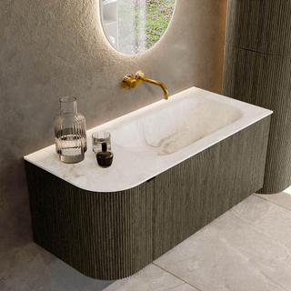 Ensemble de meuble de salle de bain Mondiaz KURVE-DLUX - 105x46x40cm - 1 tiroir - 1 porte - lavabo en solid surface - droite - sans trou de robinet - Shadow