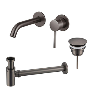 Fortifura Calvi Slim Kit mitigeur lavabo - robinet encastrable - bonde non-obturable - siphon design bas - PVD Gunmetal