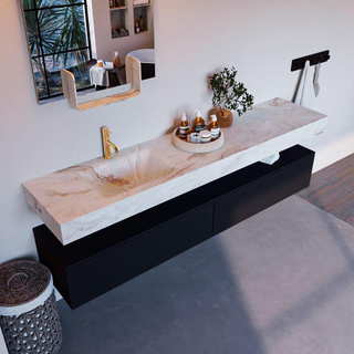 Mondiaz ALAN-DLUX Ensemble de meuble - 200cm - meuble Urban mat - 2 tiroirs - Lavabo Cloud Frappe suspendu - vasque Gauche - 1 trou de robinet