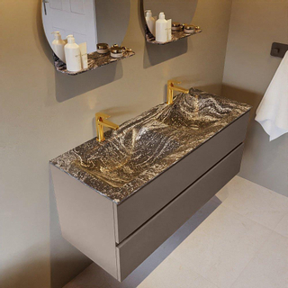 Mondiaz VICA-DLUX ensemble de meuble de salle de bain - 120cm - meuble sous-vasque fumée - 2 tiroirs - lavabo encastré nuage double - 2 trous de robinet - version haute 60cm - lave