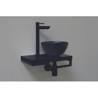Proline Pack lave-mains 40x23cm avec vasque céramique noir mat droite, plan noir et robinet, sipon et bonde noir mat