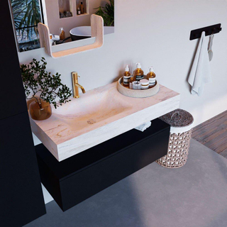 Mondiaz ALAN-DLUX Ensemble de meuble - 100cm - meuble Urban mat - 1 tiroir - Lavabo Cloud Ostra suspendu - vasque Gauche - 1 trou de robinet