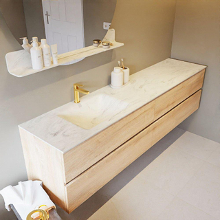 Mondiaz VICA-DLUX ensemble de meuble de salle de bain - 200cm - meuble sous-vasque chêne blanchi - 4 tiroirs - lavabo encastré cloud gauche - 1 trou de robinet - version haute de 60cm - opalo