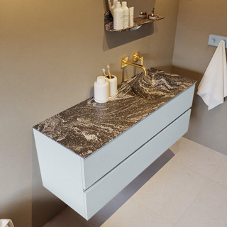 Mondiaz VICA-DLUX ensemble de meuble de salle de bain - 130cm - meuble sous-vasque argile - 2 tiroirs - lavabo encastré nuage droite - sans trous de robinet - version haute 60cm - lave