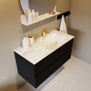 Mondiaz VICA-DLUX Ensemble de meuble de salle de bain - 100cm - meuble sous-vasque urban - 2 tiroirs - lavabo encastré cloud droite - 1 trou de robinet - version haute de 60cm - glace