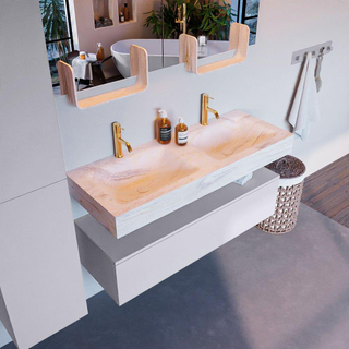 Mondiaz ALAN-DLUX Ensemble de meuble - 120cm - meuble Cale mat - 1 tiroir - Lavabo Cloud Ostra suspendu - vasque Gauche et droite - 2 trous de robinet