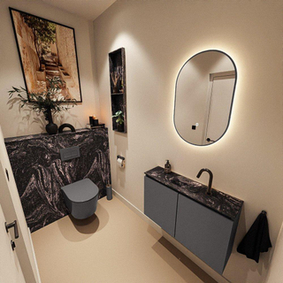 MONDIAZ TURE-DLUX Meuble toilette - 80cm - Dark Grey - EDEN - vasque Lava - position centrale - 1 trou de robinet