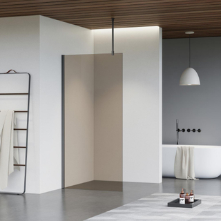 FugaFlow Eccelente Vetro Douche à l'italienne - 60x200cm - Fumé - Bras plafond - Gunmetal brossé (Anthracite)