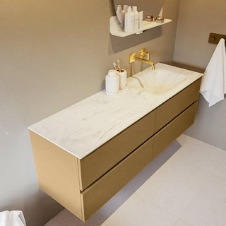 Mondiaz VICA-DLUX ensemble de meuble de salle de bain - 150cm - meuble sous-vasque oro - 4 tiroirs - lavabo encastré cloud droite - sans trous de robinet - version haute de 60cm - opalo