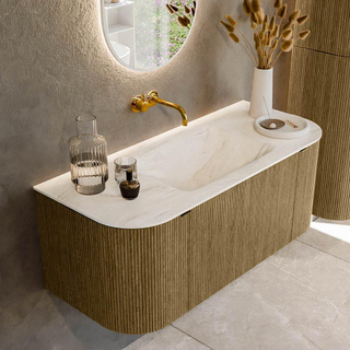 Mondiaz KURVE-DLUX Badkamermeubelset - 110x46x40cm - 1 lade - 2 deuren - wastafel solid surface - midden - zonder kraangat - Dusk