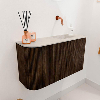 Mondiaz JOYA-DLUX 71.6cm toiletmeubel - ronding links kleur Walnut - Wastafel FAYE positie Rechts Zonder kraangat kleur Ostra.