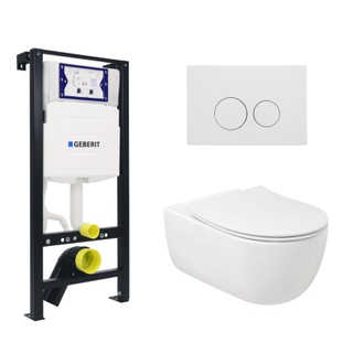 Plieger Kansas Toiletset - UP320 réservoir encastré - wc suspendu - abattant wc mince - softclose - plaque de commande blanche mate - boutons ronds - blanc mat