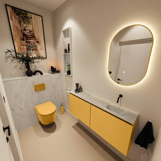 MONDIAZ TURE-DLUX Meuble toilette - 120cm - Ocher - EDEN - vasque Opalo - position droite - sans trou de robinet