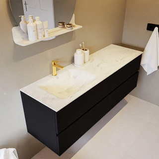 Mondiaz VICA-DLUX Ensemble de meuble de salle de bain - 150cm - meuble sous-vasque urban - 4 tiroirs - lavabo encastré cloud gauche - 1 trou de robinet - version haute de 60cm - opalo