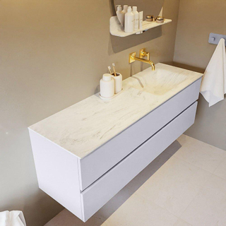 Mondiaz VICA-DLUX ensemble de meuble de salle de bain - 150cm - meuble sous-vasque cale - 2 tiroirs - lavabo encastré cloud droite - sans trous de robinet - version haute de 60cm - opalo