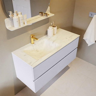 Mondiaz VICA-DLUX ensemble de meuble de salle de bain - 110cm - meuble sous-vasque cale - 2 tiroirs - lavabo encastré cloud gauche - 1 trou de robinet - version haute de 60cm - opalo