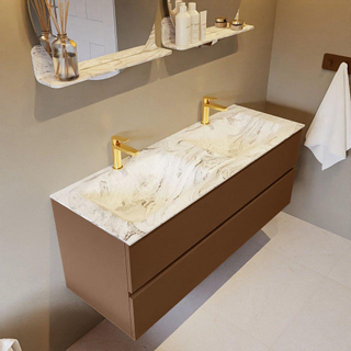 Mondiaz VICA-DLUX ensemble de meuble de salle de bain - 130cm - meuble sous-vasque reposant - 2 tiroirs - lavabo encastré cloud double - 2 trous de robinet - version haute de 60cm - glace